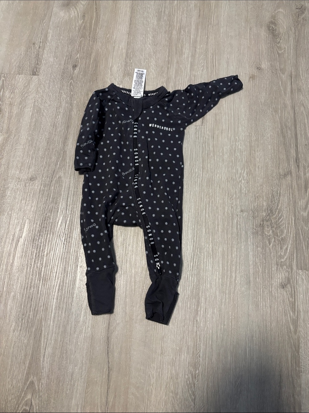Bonds Baby One-Piece Footed Zipper Pajamas - Black with Gray Dots
